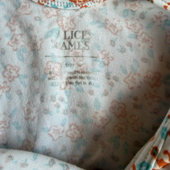 Alice + Ames Girls Dress Size 10 Floral Print Short Sleeve Cotton Spandex Teal - Picture 3 of 4